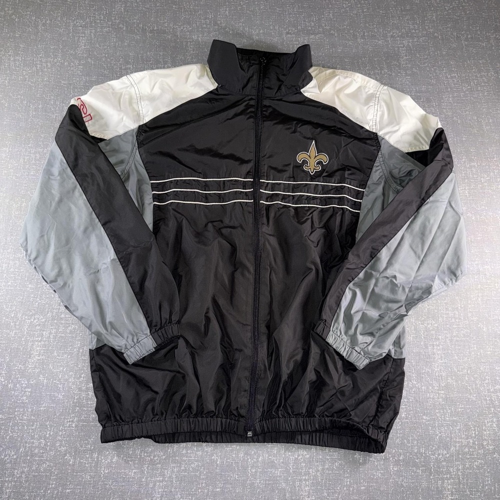 New Orleans Saints Jacket Mens Large Black NFL Football Windbreaker Full Zip‎ - Picture 2 of 11